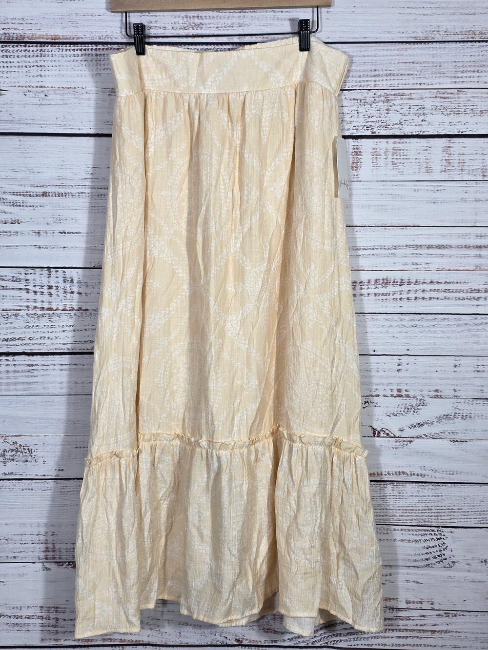 Wonderfly womens maxi skirt NWT light yellow and cream boho tiered flowy PXL